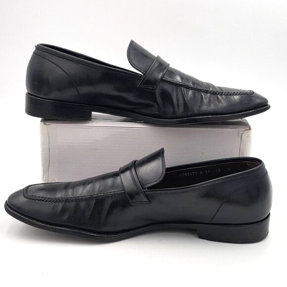 Vintage Salvatore Ferragamo Italy Mens 13D Black Leather Dress Shoes Bit Loafers - Picture 6 of 15